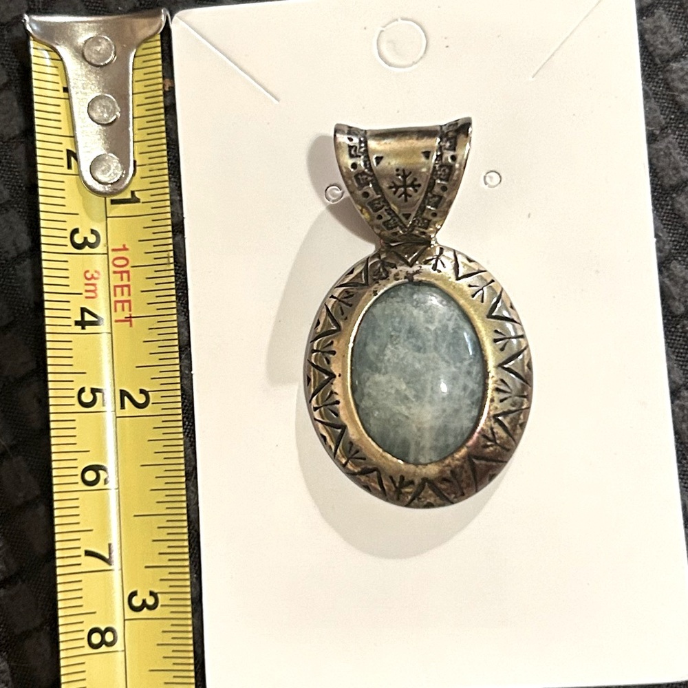 Relios Carolyn Pollack Stamped 925 Sterling Silver Milky Aqua Oval Pendant